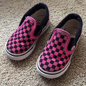 Vans Kids Black and Pink Checkered Slip-On Sneakers
